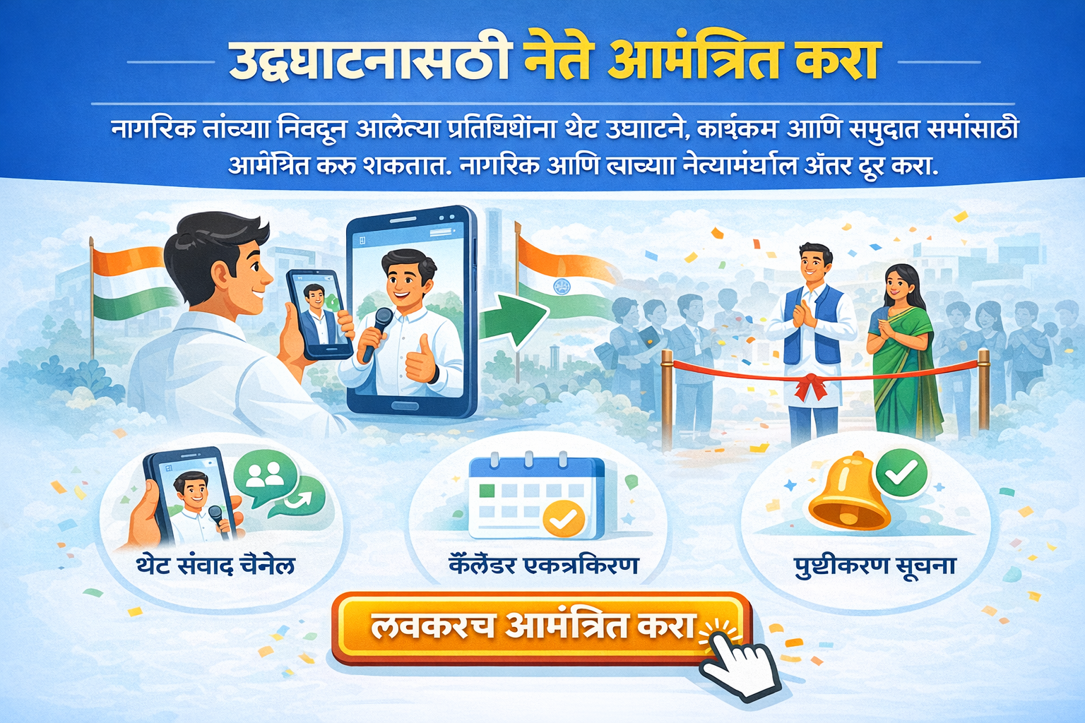 उद्घाटनासाठी नेते आमंत्रित करा